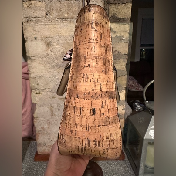 ANNE KLEIN Metallic Cork Lacey Satchel Hand Bag Faux Leather Gold. - Picture 6 of 12